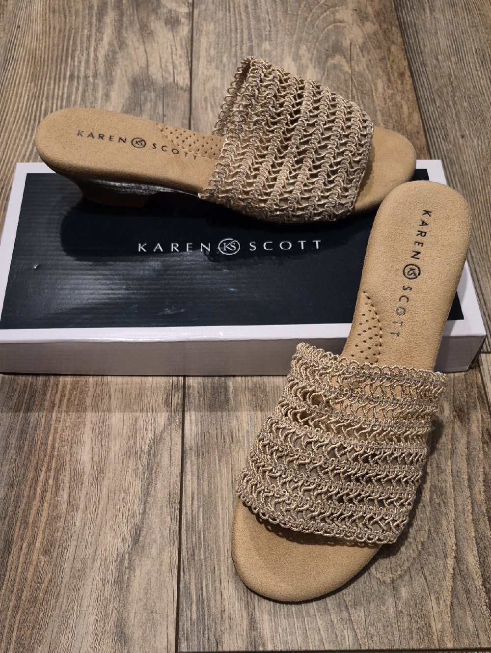 Karen Scott Rose Gold Woven Slide Mules